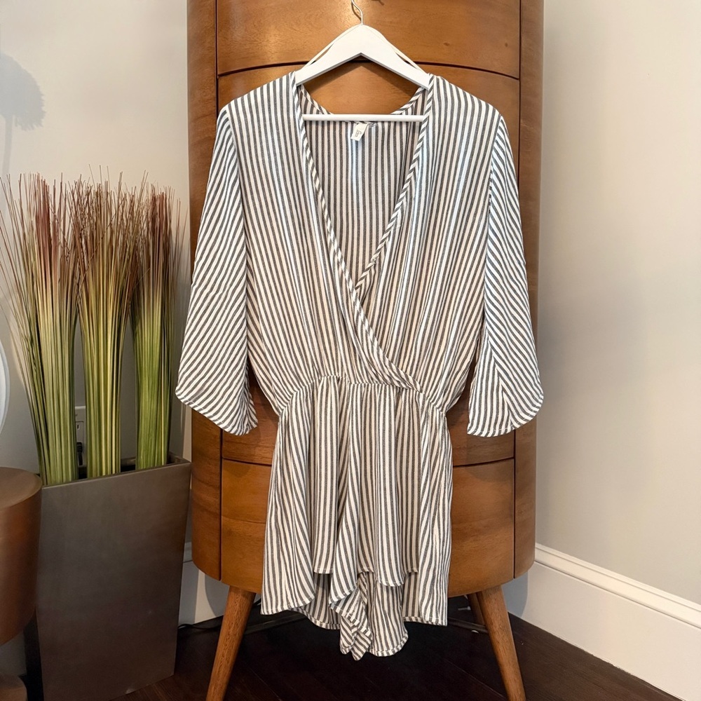 Striped, Lightweight, Faux Wrap, Romper-stlye Beach/Pool Cover-up by Elan SMALL